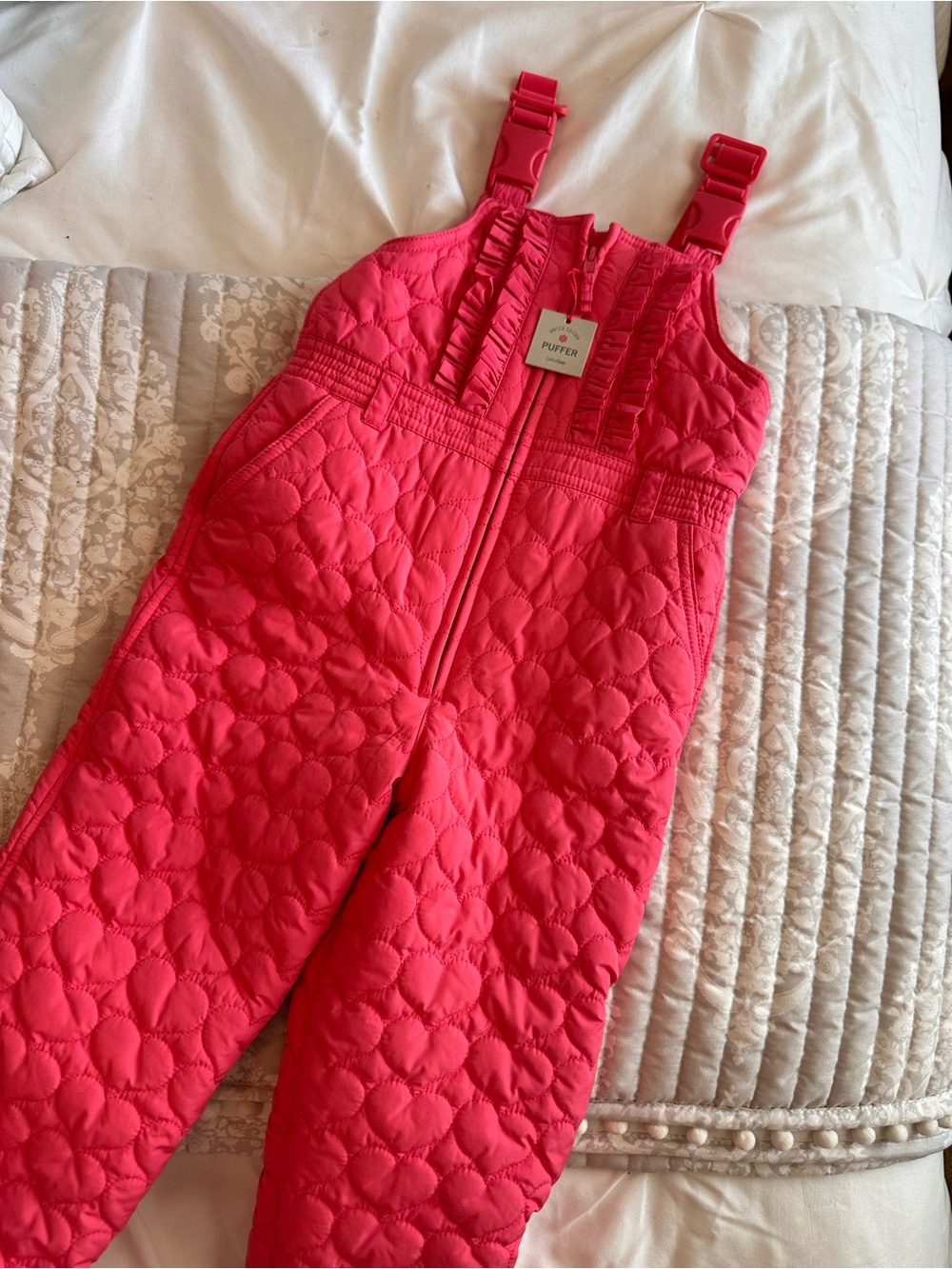 GAP Hot Pink Quilted Heart-Pattern Snow Overalls